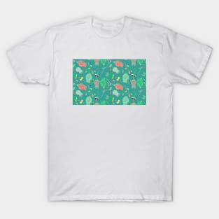 Green Tulip Floral Pattern T-Shirt